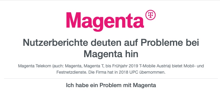 Magenta Störungsmeldung auf allesstörung.com